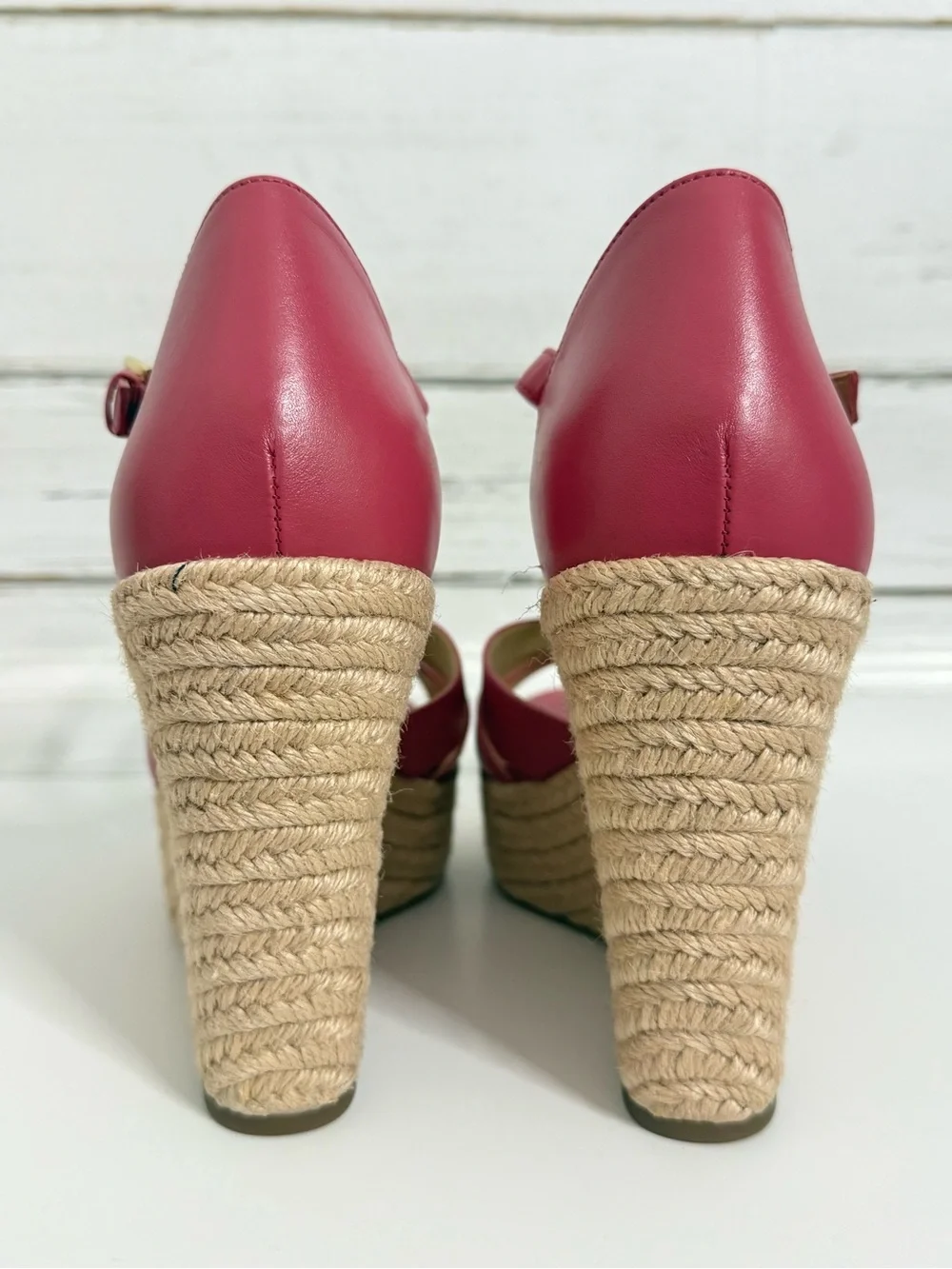 Michael Kors Coral Pink Leather Espadrille Wedge Sandals Ankle Strap Size 10